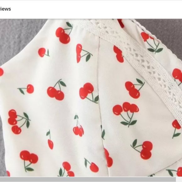 Floral Print Mini Dress - White with Red Accents - Picture 4 of 4